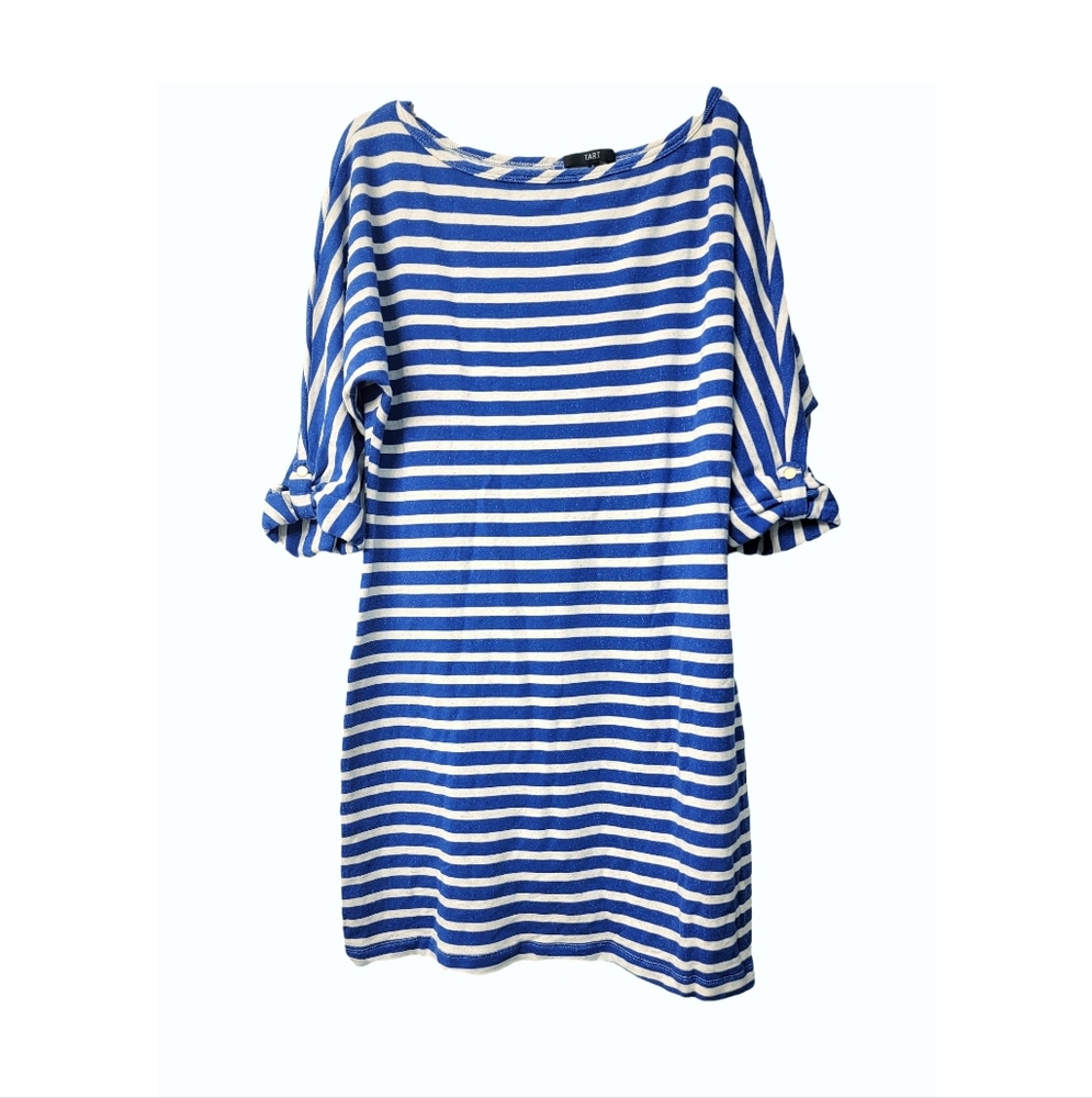 TART Nautical Striped Dress Rolled Sleeves